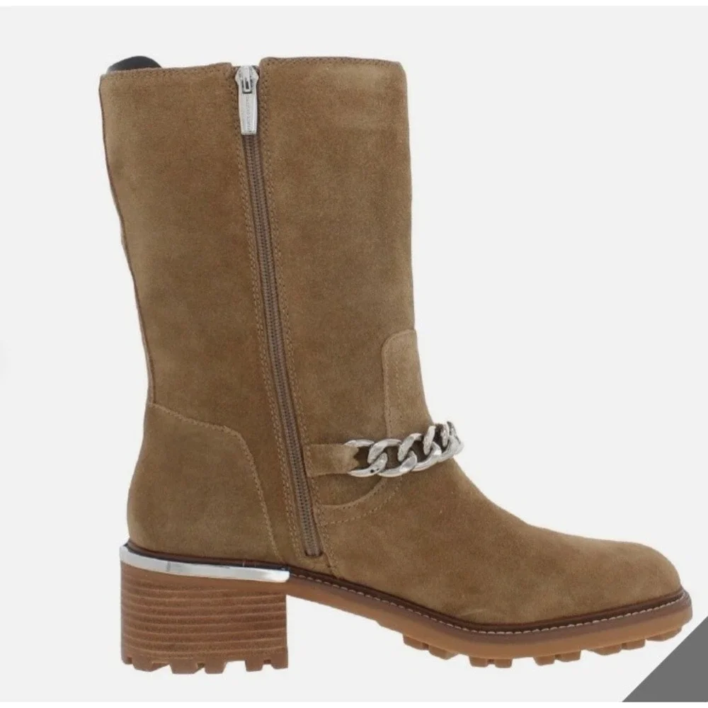 Vince Camuto Women's Suede Chain Link Zipper Ankle Moto Boots Shoes 7.5M NIB‎